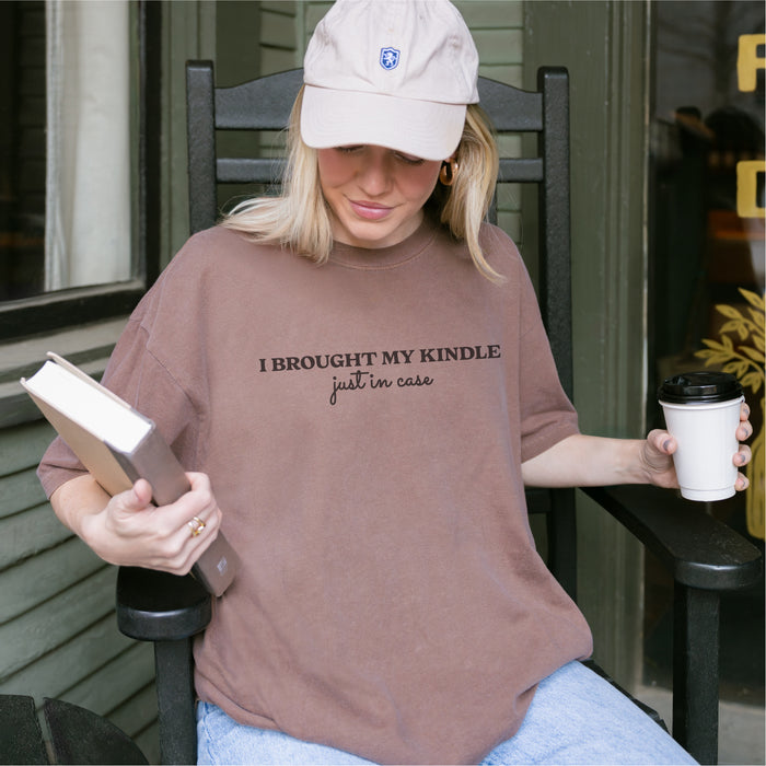 I Brought My Kindle Just in Case T-Shirt - The Bean Workshop - Bookish Humor, Bookish Tee, Bookworm Gift, E-reader User Graphic Shirt, Funny Quote, Funny Valentine's Tee for Book Lovers, Graphic Tee, I Brought My Kindle T-Shirt, Just In Case, Kindle Reader, Minimalist Style, Reading Shirt, t-shirt, Typography