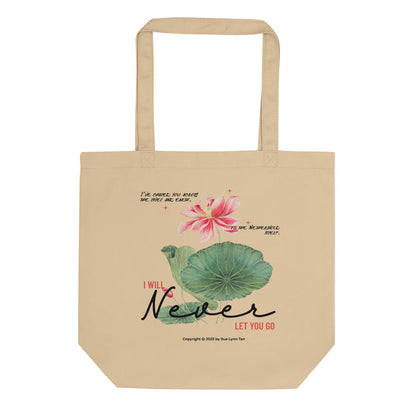 I Will Never Let You Go Organic Cotton Twill Tote Bag - The Bean Workshop - Book lover gift idea, Bookish aesthetic, Celestial Kingdom, Enemies to lovers merch, Immortal, Immortal quote shirt, organic cotton twill tote bag, Sue Lynn Tan, tote, Watercolor lotus, Zhangwei and Liyen