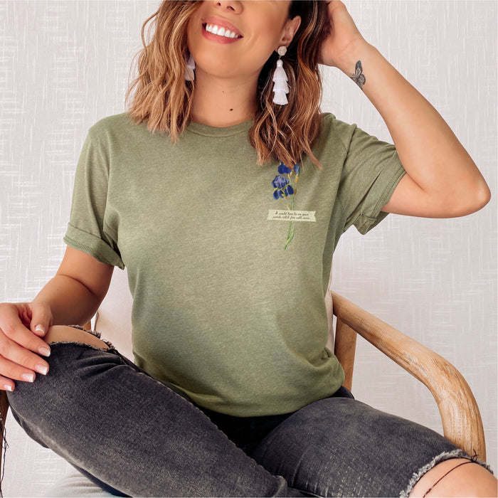 I Would Love to See Your Words Catch Fire with Mine T-shirt - The Bean Workshop - Book Lover Gift, Bookish Apparel, Dark Academia, Divine Rivals, Divine Rivals T-shirt, Iris and Roman, Iris Winnow, Letters of Enchantment, Letters of Enchantment merch for readers, Literary Quote, Reader Gift, Rebecca Ross, Rebecca Ross bookish shirt, Romantic Fantasy, T-shirt, Vintage Botanical, Words catch fire quote tee
