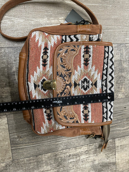Tapestry and leather shoulder  bag with leather strap