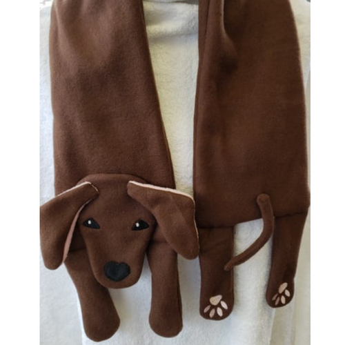 In the hoop Dachshund scarf embroidery design, snugglepuppyapplique.com