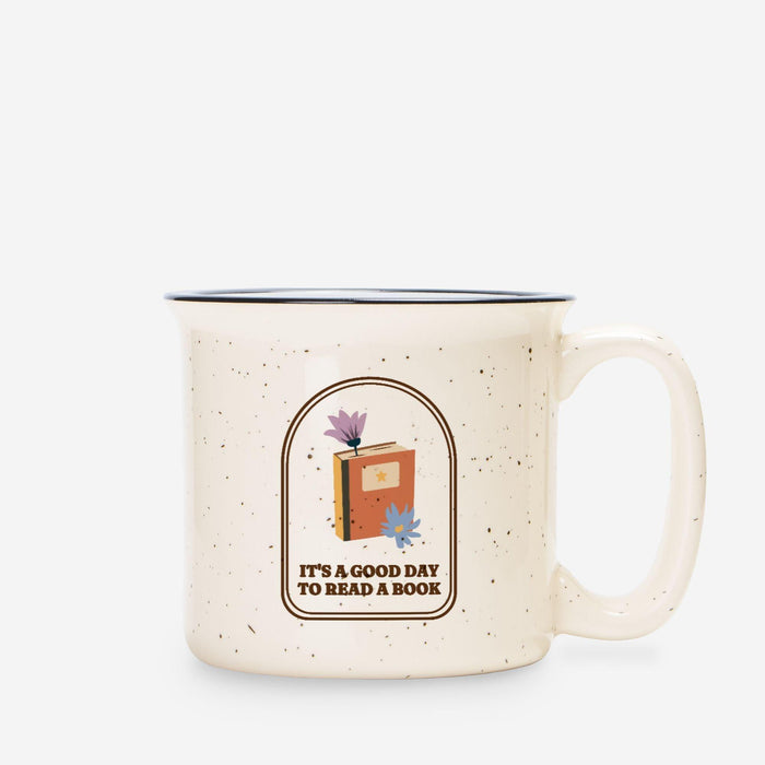 It's A Good Day To Read A Book Speckled Ceramic Camp Mug - The Bean Workshop - ceramic mug, coffee mug, fall, mug, read everyday