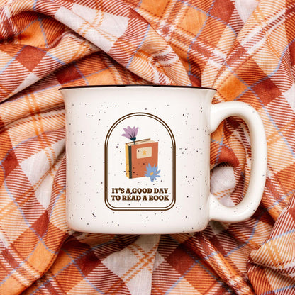 It's A Good Day To Read A Book Speckled Ceramic Camp Mug - The Bean Workshop - ceramic mug, coffee mug, fall, mug, read everyday