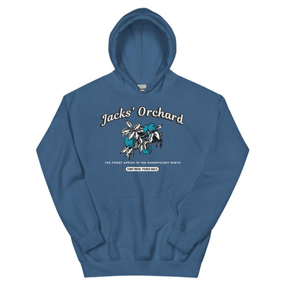 Jacks' Orchard Hoodie - The Bean Workshop - Blue Apple Graphic, Fantasy Romance, hoodie, Jacks Prince of Hearts Merch, once upon a broken heart, ouabh, Premium Winter Wear, Retro Farm Aesthetic, stephanie garber, The Magnificent North, Thick Pullover, Vintage Logo