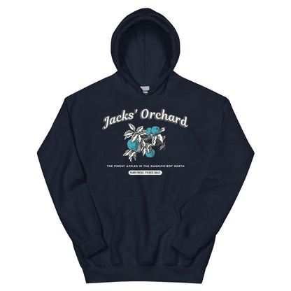 Jacks' Orchard Hoodie - The Bean Workshop - Blue Apple Graphic, Fantasy Romance, hoodie, Jacks Prince of Hearts Merch, once upon a broken heart, ouabh, Premium Winter Wear, Retro Farm Aesthetic, stephanie garber, The Magnificent North, Thick Pullover, Vintage Logo