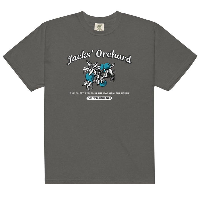 Jacks' Orchard Tee Shirt - The Bean Workshop - Blue Apple Design, Casual Wear, Cotton Graphic Tee, evangeline fox, Fandom Apparel, Jacks Fan T-Shirt, jacks prince of hearts, once upon a broken heart, ouabh, Prince of Hearts, retro, Retro Typography, stephanie garber, Summer Bookish Fashion, t-shirt, The Magnificent North, Vintage Farm Aesthetic