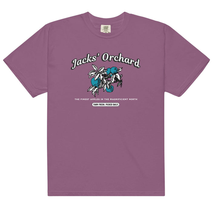 Jacks' Orchard Tee Shirt - The Bean Workshop - Blue Apple Design, Casual Wear, Cotton Graphic Tee, evangeline fox, Fandom Apparel, Jacks Fan T-Shirt, jacks prince of hearts, once upon a broken heart, ouabh, Prince of Hearts, retro, Retro Typography, stephanie garber, Summer Bookish Fashion, t-shirt, The Magnificent North, Vintage Farm Aesthetic