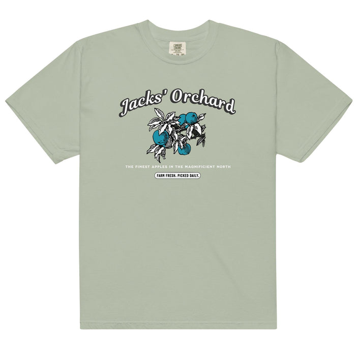 Jacks' Orchard Tee Shirt - The Bean Workshop - Blue Apple Design, Casual Wear, Cotton Graphic Tee, evangeline fox, Fandom Apparel, Jacks Fan T-Shirt, jacks prince of hearts, once upon a broken heart, ouabh, Prince of Hearts, retro, Retro Typography, stephanie garber, Summer Bookish Fashion, t-shirt, The Magnificent North, Vintage Farm Aesthetic