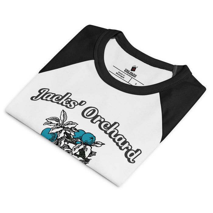 Jacks' Orchard Women Micro Rib Raglan Baby Tee - The Bean Workshop - baby tee, Baby Tee for Readers, Blue Apple Graphic, Coquette Aesthetic, Cropped Tee, Jacks and Evangeline, once upon a broken heart, ouabh, Prince of Hearts, raglan shirt, Retro Farm Design, Rib Raglan Shirt, stephanie garber, Summer Outfit, Trendy Book Merch, Y2K Fashion