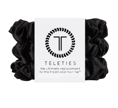 TELETIES Jet Black Small Silk Scrunchies