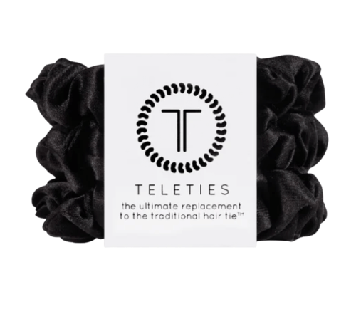TELETIES Jet Black Small Silk Scrunchies