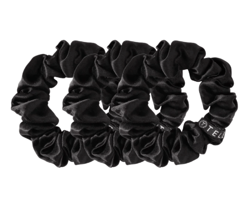 TELETIES Jet Black Small Silk Scrunchies