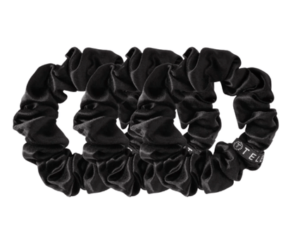 TELETIES Jet Black Small Silk Scrunchies