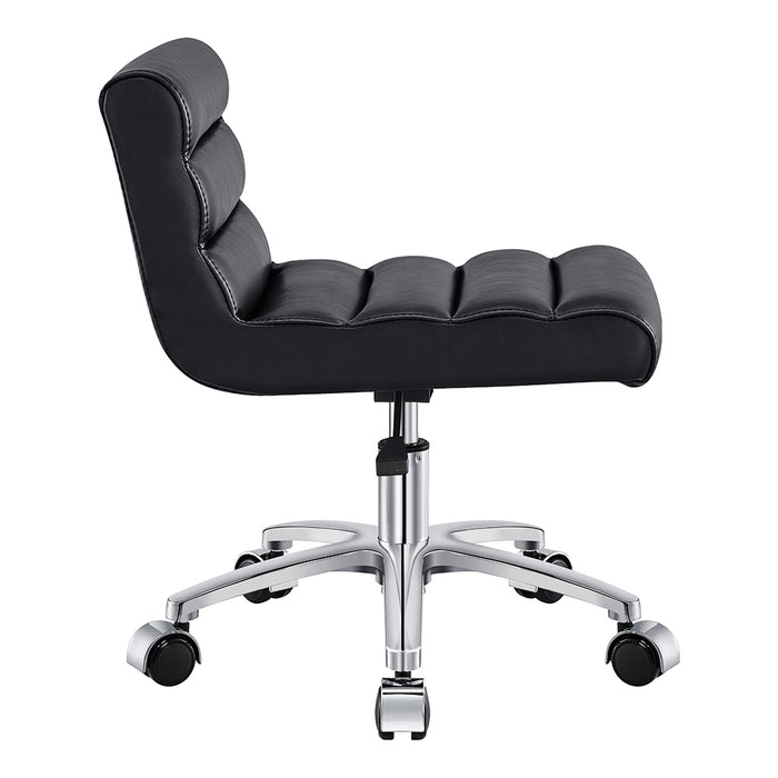 Jockey Pedi Stool Black by DIR, armless with ergonomic backrest and chrome base, side view.