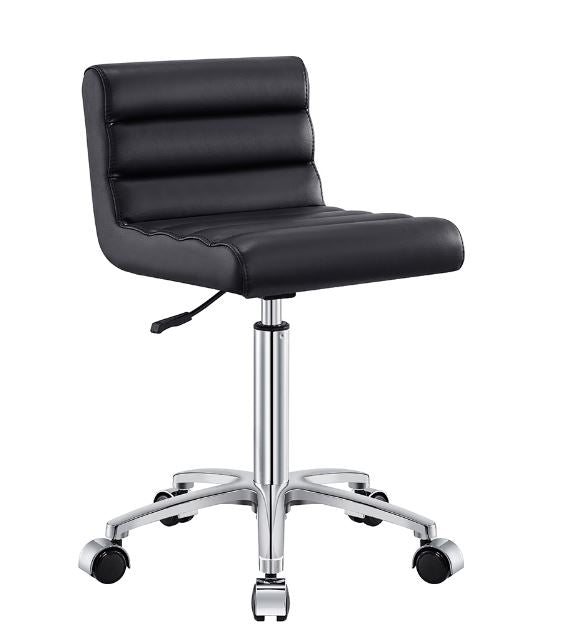 Jockey Salon Stool Black DIR by DIR with ergonomic backrest and chrome base on white background.