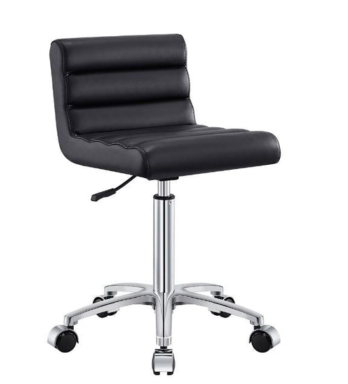 Jockey Salon Stool Black DIR by DIR with ergonomic backrest and chrome base on white background.