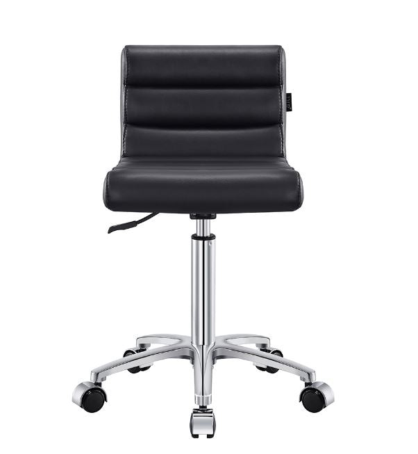 DIR Jockey Salon Stool in black with ergonomic backrest and chrome base, shown on white.