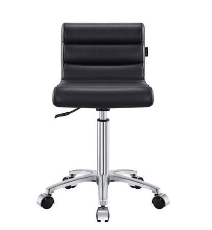 DIR Jockey Salon Stool in black with ergonomic backrest and chrome base, shown on white.