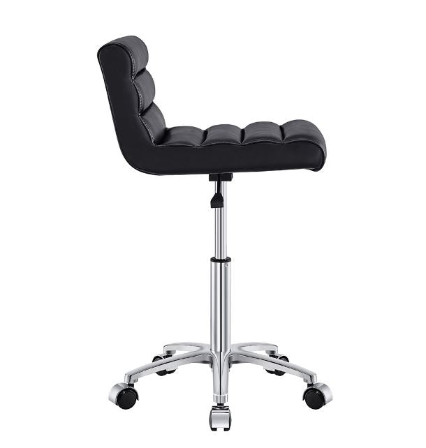 DIR Jockey Salon Stool Black with chrome base, shown in side profile view.