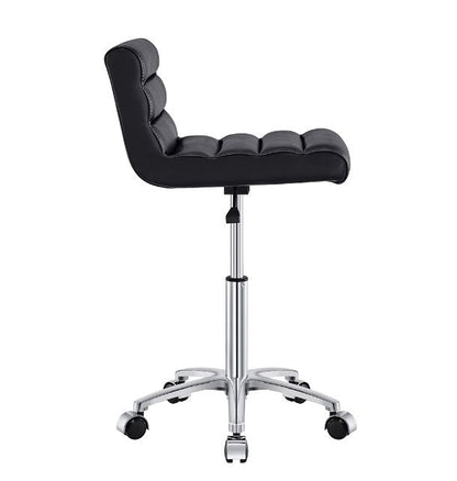 DIR Jockey Salon Stool Black with chrome base, shown in side profile view.