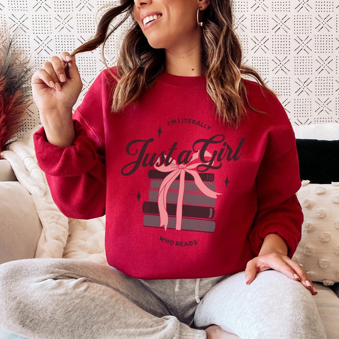 Just A Girl Who Reads Sweatshirt - The Bean Workshop - bookish, girly, read everyday, sweatshirt