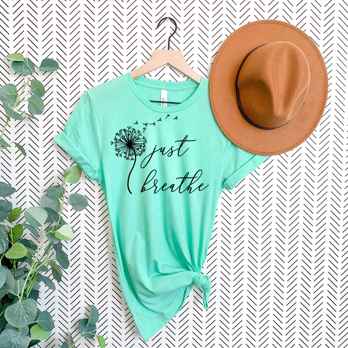 Just Breathe Inspirational Graphic Shirt inspirational motivational spiritual graphic shirt by Crafty Casey’s