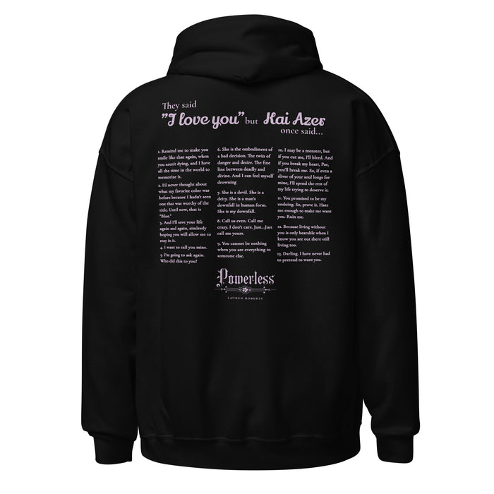 Kai Azer Book Quotes Embroidered Hoodie - The Bean Workshop - embroidered, hoodie, kai azer, lauren roberts, paedyn gray, powerless