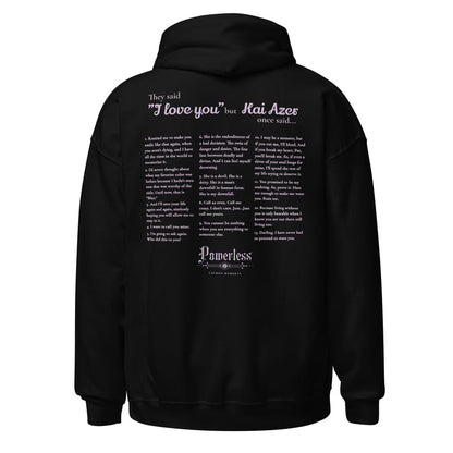 Kai Azer Book Quotes Embroidered Hoodie - The Bean Workshop - embroidered, hoodie, kai azer, lauren roberts, paedyn gray, powerless