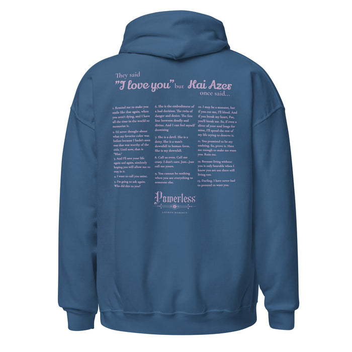 Kai Azer Book Quotes Embroidered Hoodie - The Bean Workshop - embroidered, hoodie, kai azer, lauren roberts, paedyn gray, powerless