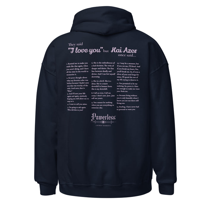 Kai Azer Book Quotes Embroidered Hoodie - The Bean Workshop - embroidered, hoodie, kai azer, lauren roberts, paedyn gray, powerless