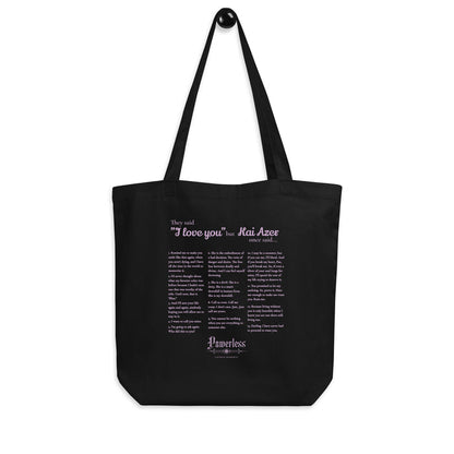 Kai Azer Book Quotes Organic Cotton Twill Tote Bag - The Bean Workshop - bag, canvas bag, kai azer, lauren roberts, paedyn gray, powerless, tote, tote bag