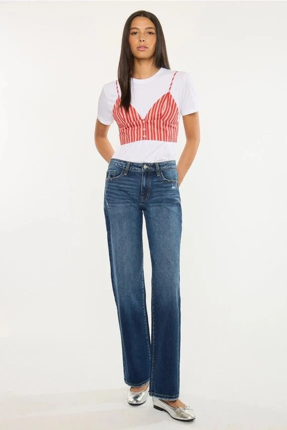 KanCan Mid-Rise Classic Deep Denim Wide Leg Jeans1