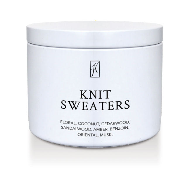 White container labeled 'Knit Sweaters' with a logo on a white background