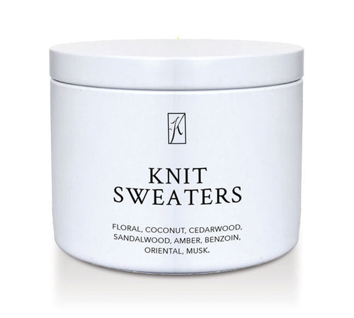 White container labeled 'Knit Sweaters' with a logo on a white background