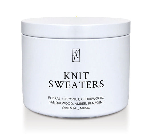 White container labeled 'Knit Sweaters' with a logo on a white background