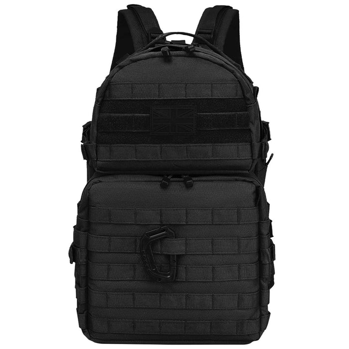 front view of kombat 40l molle black assault pack rucksack