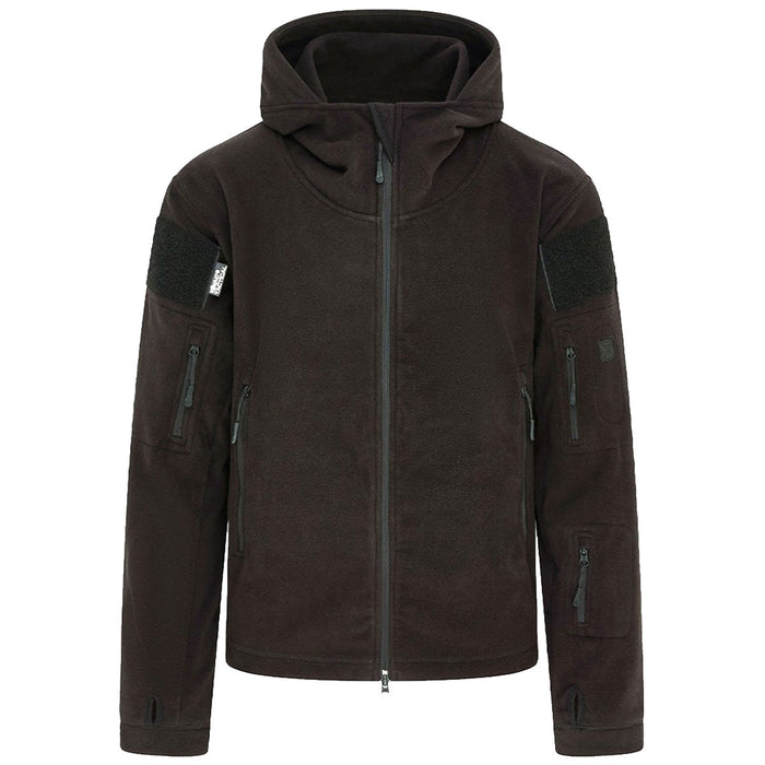 front view of kombat tactical recon black hoodie with full zip