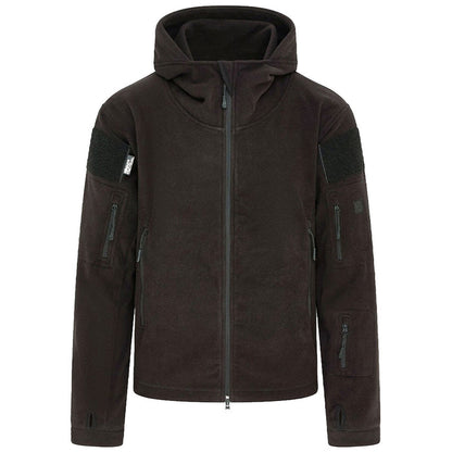 front view of kombat tactical recon black hoodie with full zip