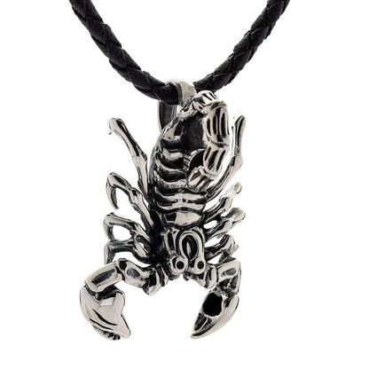 Realistic Scorpion Necklace Pendant & Braided Leather Cord
