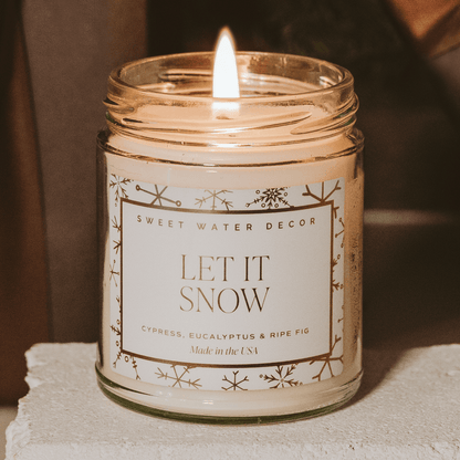 Let It Snow Soy Candle - Patterned 9 oz Clear Jar - Sweet Water Decor - Candles