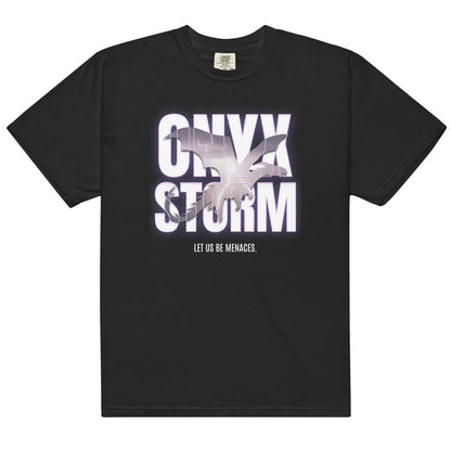 Let Us Be Menaces Onyx Storm Tee Shirt - The Bean Workshop - box tee, fourth wing, iron flame, onyx storm, rebecca yarros