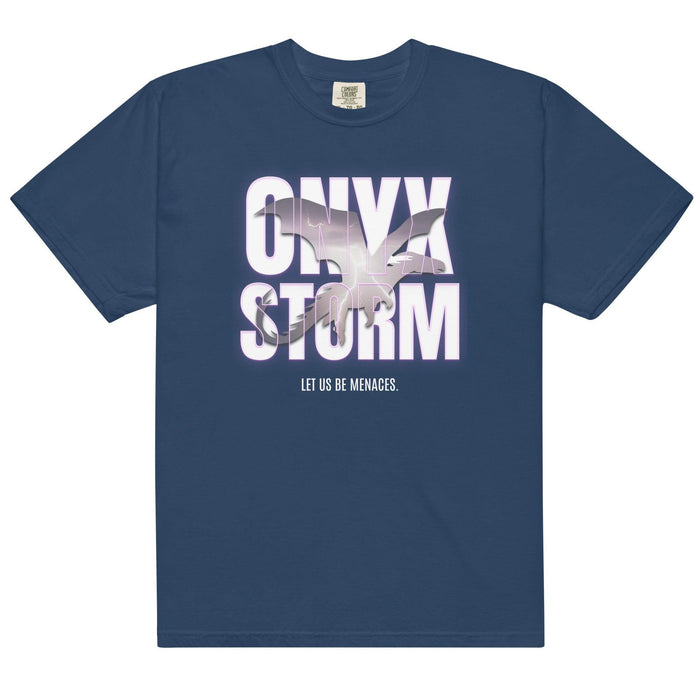 Let Us Be Menaces Onyx Storm Tee Shirt - The Bean Workshop - box tee, fourth wing, iron flame, onyx storm, rebecca yarros