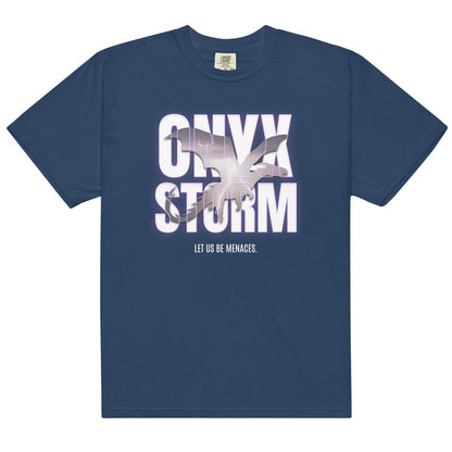 Let Us Be Menaces Onyx Storm Tee Shirt - The Bean Workshop - box tee, fourth wing, iron flame, onyx storm, rebecca yarros