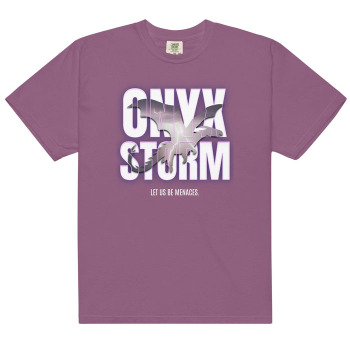 Let Us Be Menaces Onyx Storm Tee Shirt - The Bean Workshop - box tee, fourth wing, iron flame, onyx storm, rebecca yarros