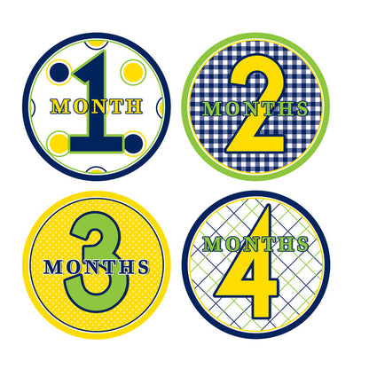 Lime, Yellow, Navy Patterened Monthly Baby Stickers onesie sticker - INKtropolis