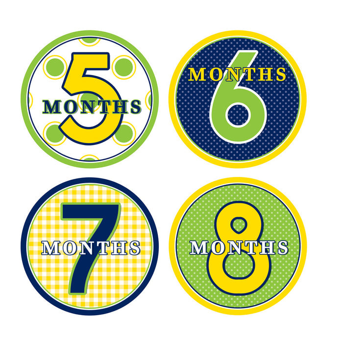 Lime, Yellow, Navy Patterened Monthly Baby Stickers onesie sticker - INKtropolis