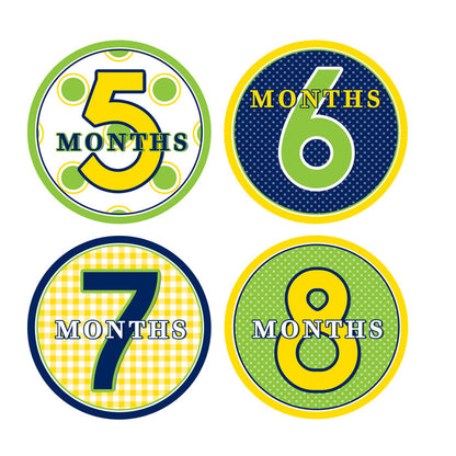 Lime, Yellow, Navy Patterened Monthly Baby Stickers onesie sticker - INKtropolis