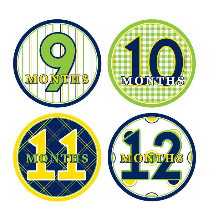 Lime, Yellow, Navy Patterened Monthly Baby Stickers onesie sticker - INKtropolis