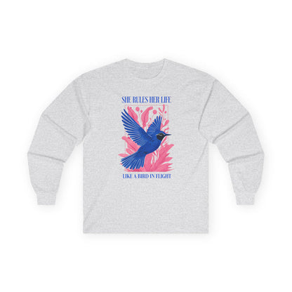 Long Sleeve Tee — LYRICS “She Rules Her Life Like a Bird in Flight” NEW
