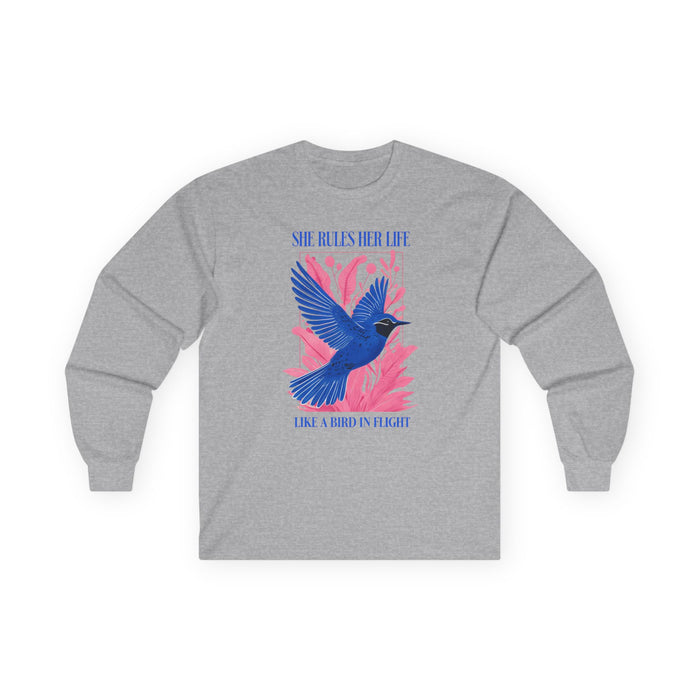 Long Sleeve Tee — LYRICS “She Rules Her Life Like a Bird in Flight” NEW
